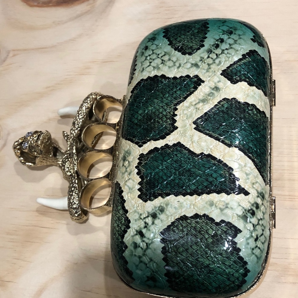 Green and Gold hardware,Snake Clutch knuckles unicorn rings and snake pattern. - Picture 4 of 12